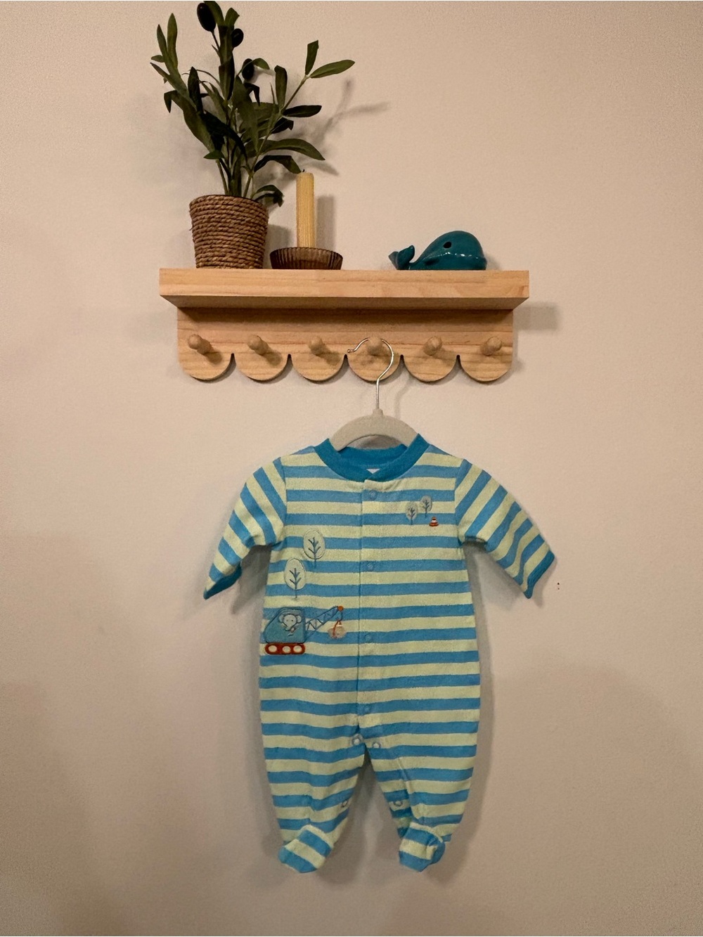 Sears Blue & Cream Striped Baby Footed One-Piece